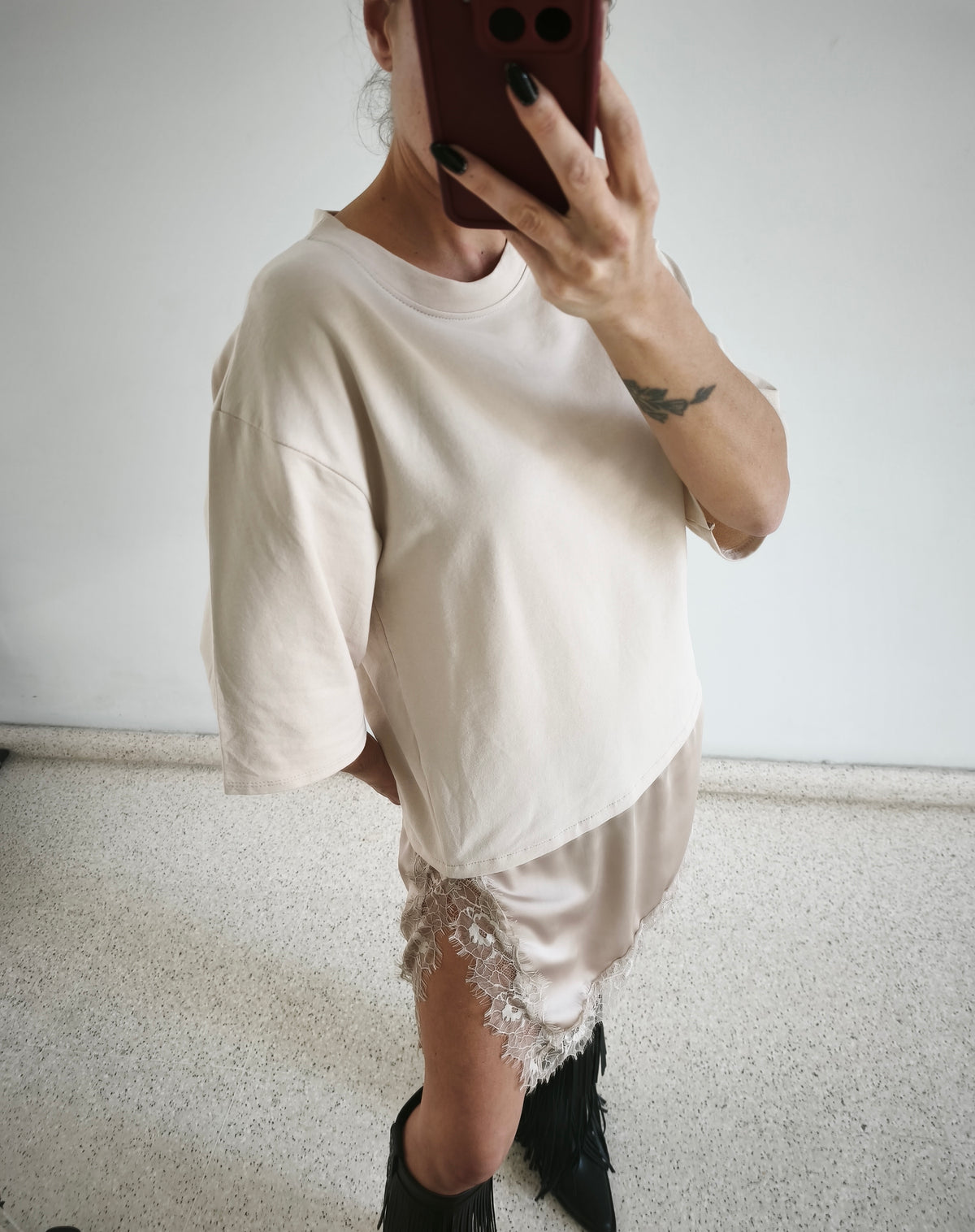 Camiseta vestido beige