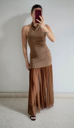 Vestido halter Lumina marrón tostado