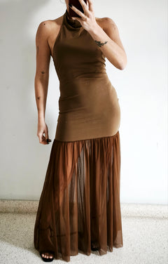 Vestido halter Lumina marrón tostado