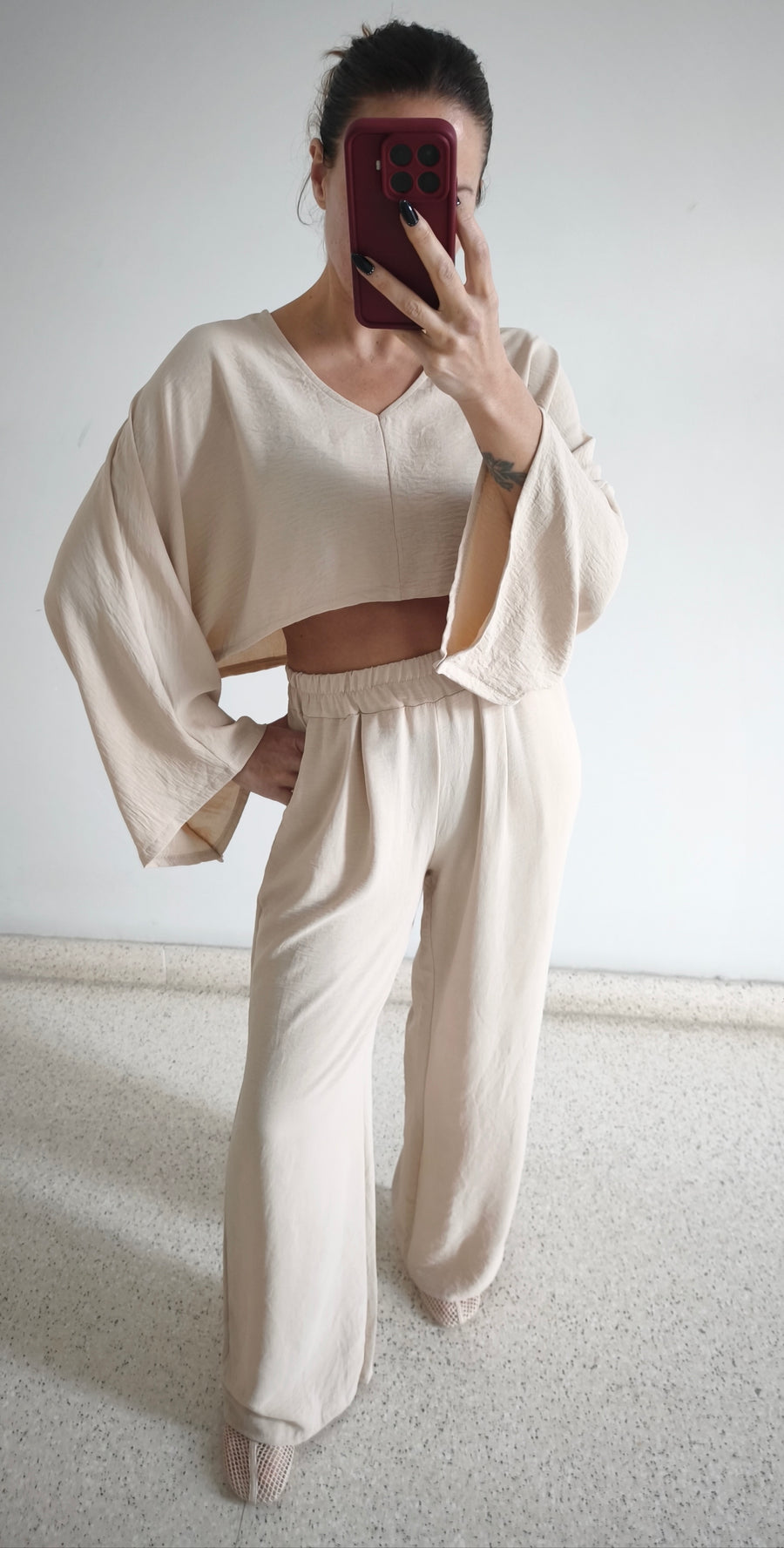 Conjunto pantalón fluido beige