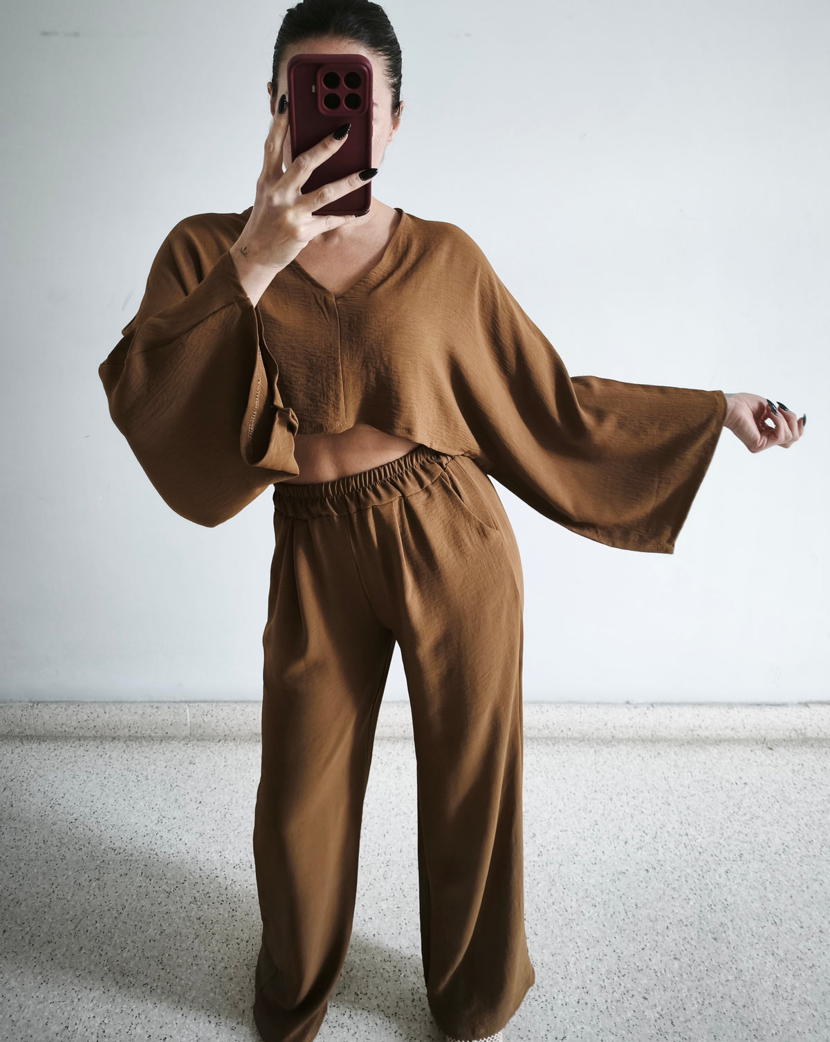 Conjunto pantalón fluido tostado
