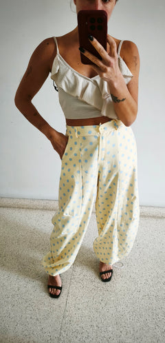 Pantalón bombacho amarillo topo azul