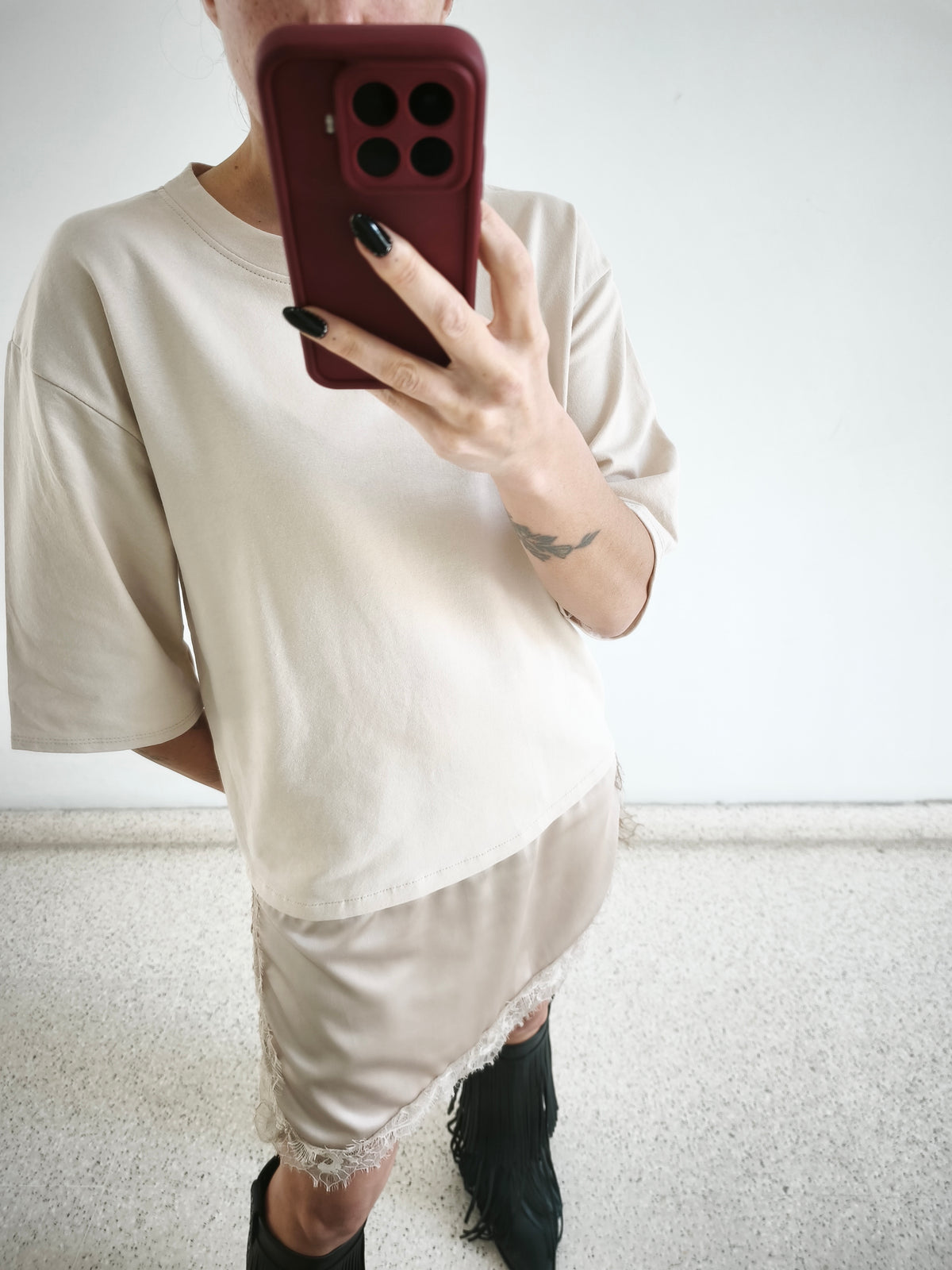 Camiseta vestido beige