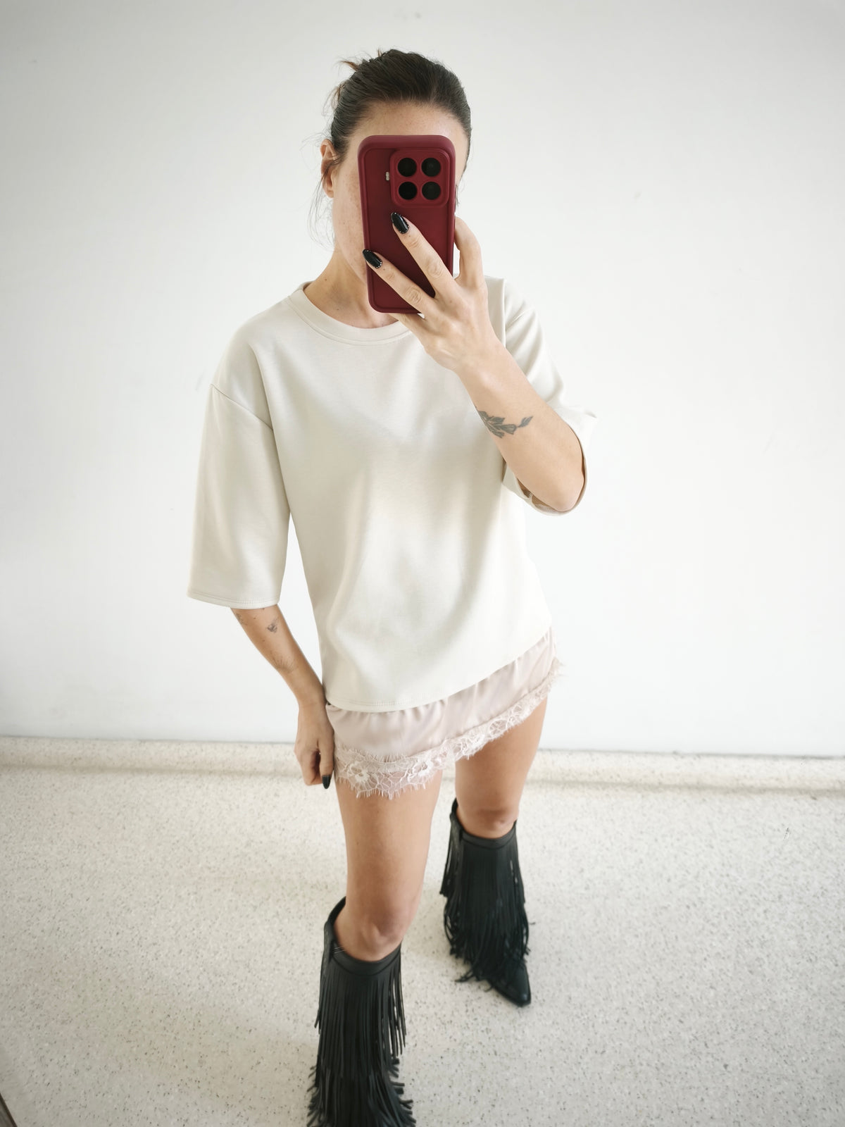 Camiseta combi beige