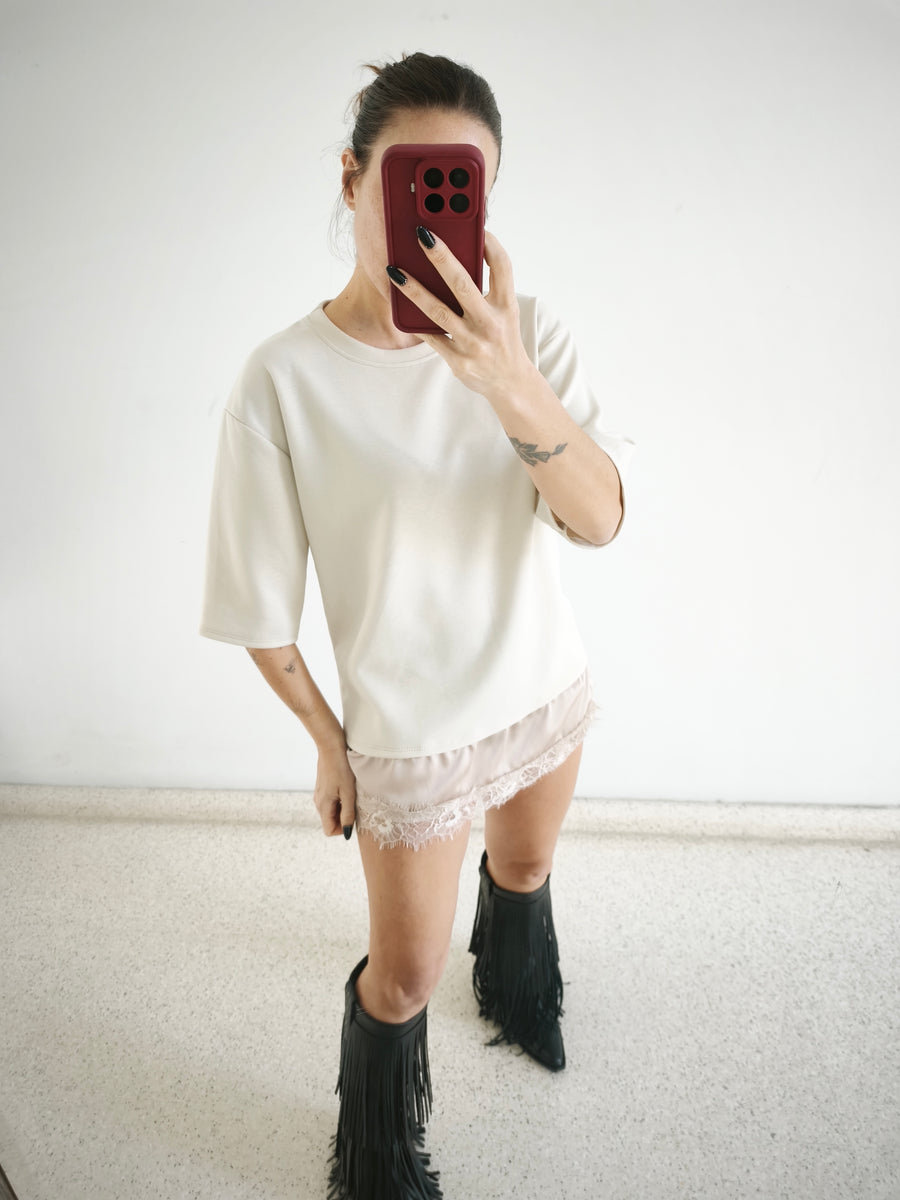 Camiseta combi beige