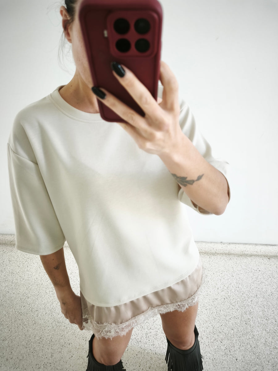 Camiseta combi beige