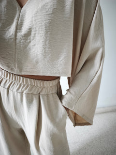 Conjunto pantalón fluido beige