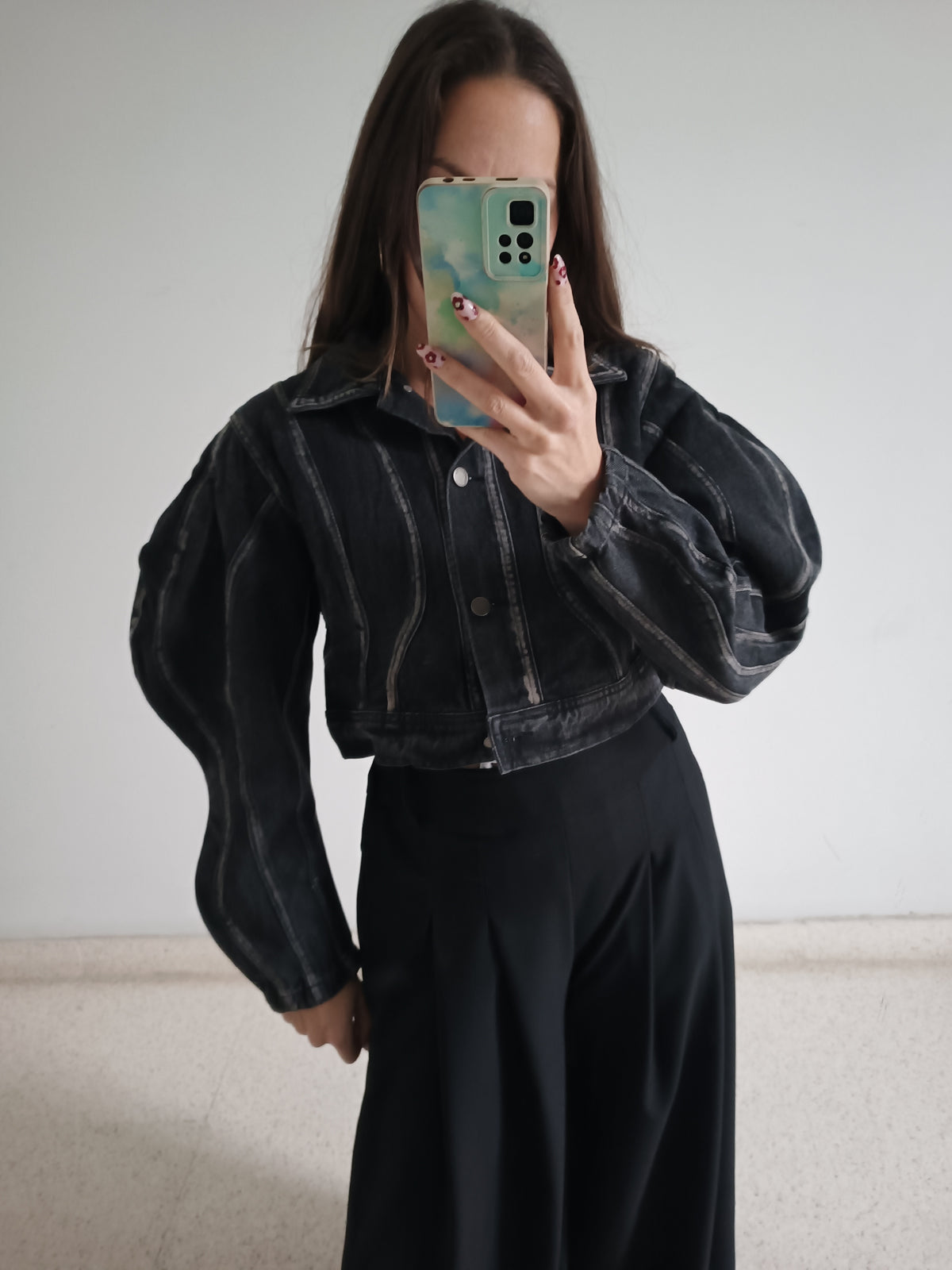 Chaqueta denim mangas ondas