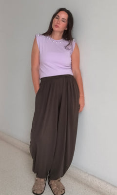 Pantalón bombacho tejido fresco