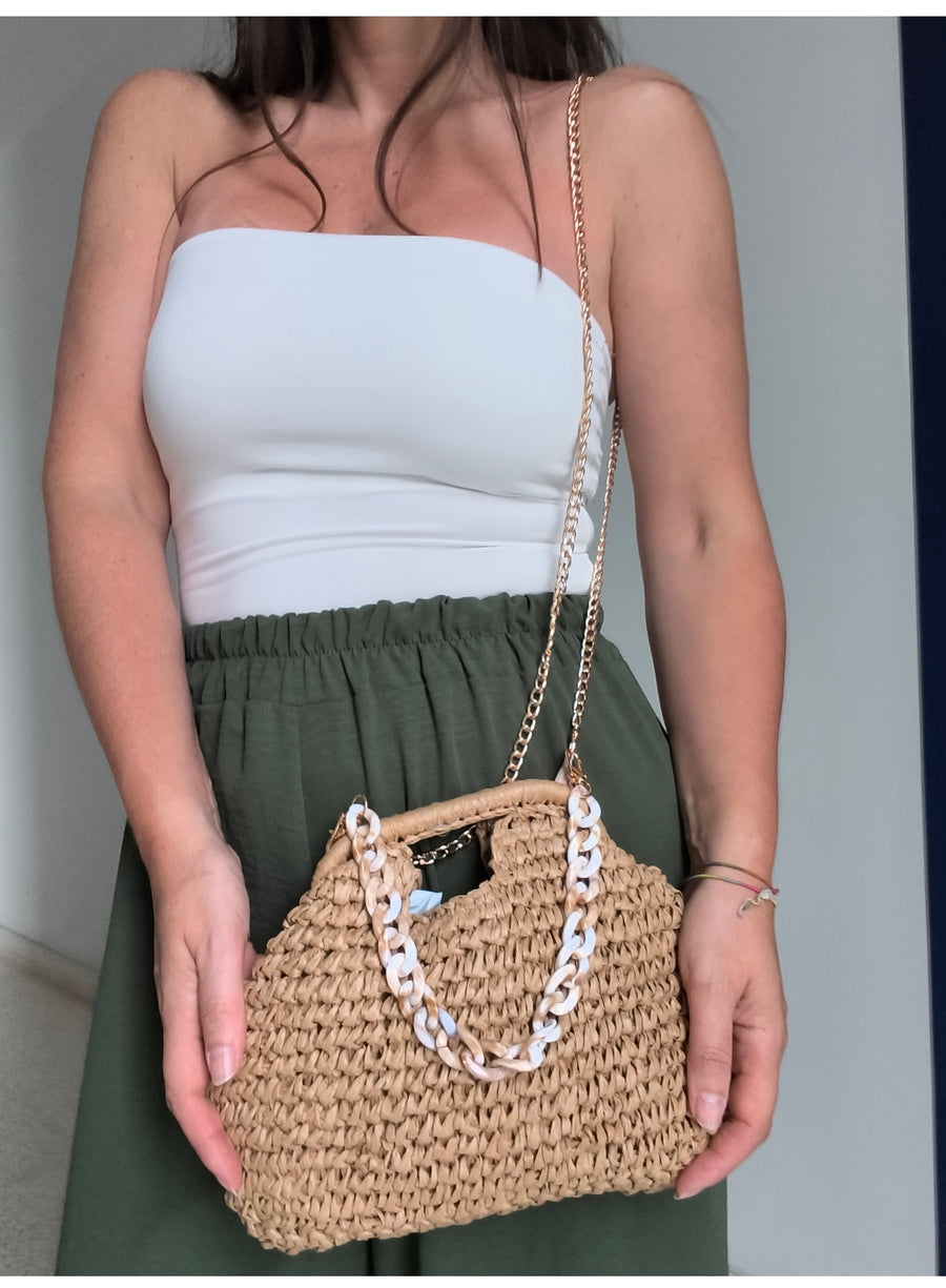 Bolso tejido natural con cadena