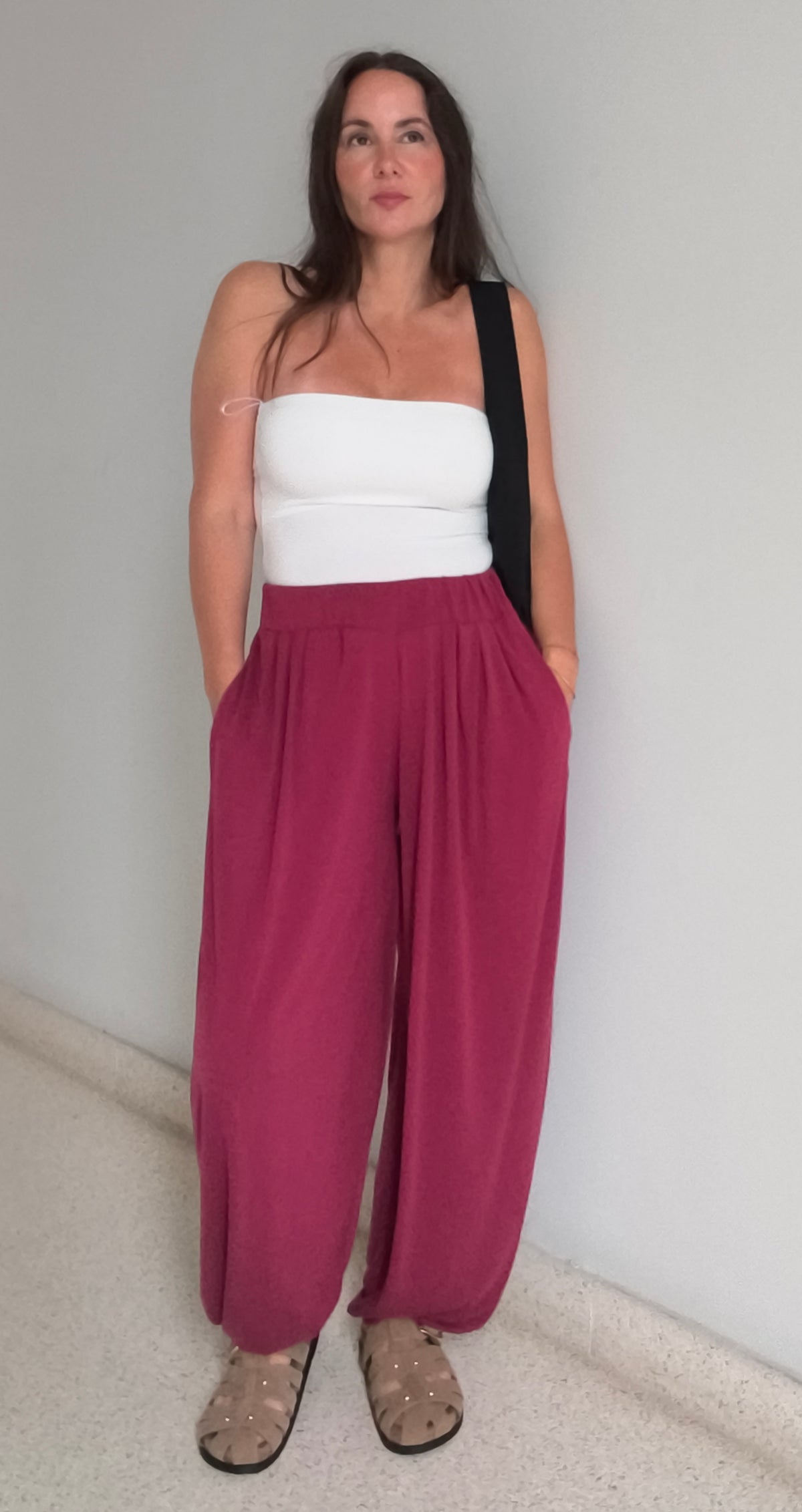 Pantalón bombacho tejido fresco