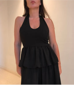 Top halter peplum abullonado