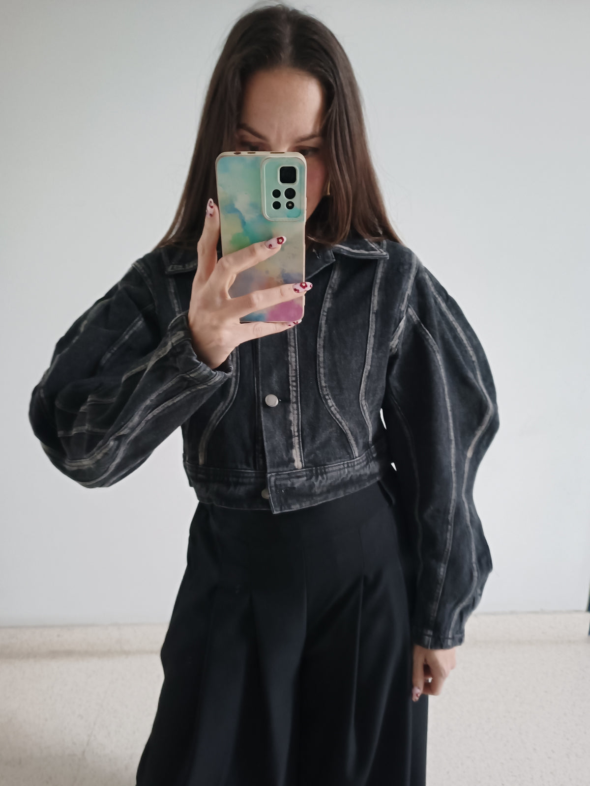 Chaqueta denim mangas ondas